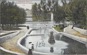 絵葉書：A Midwinter Scene in Hollenbeck Park, Los Angeles, Cal.